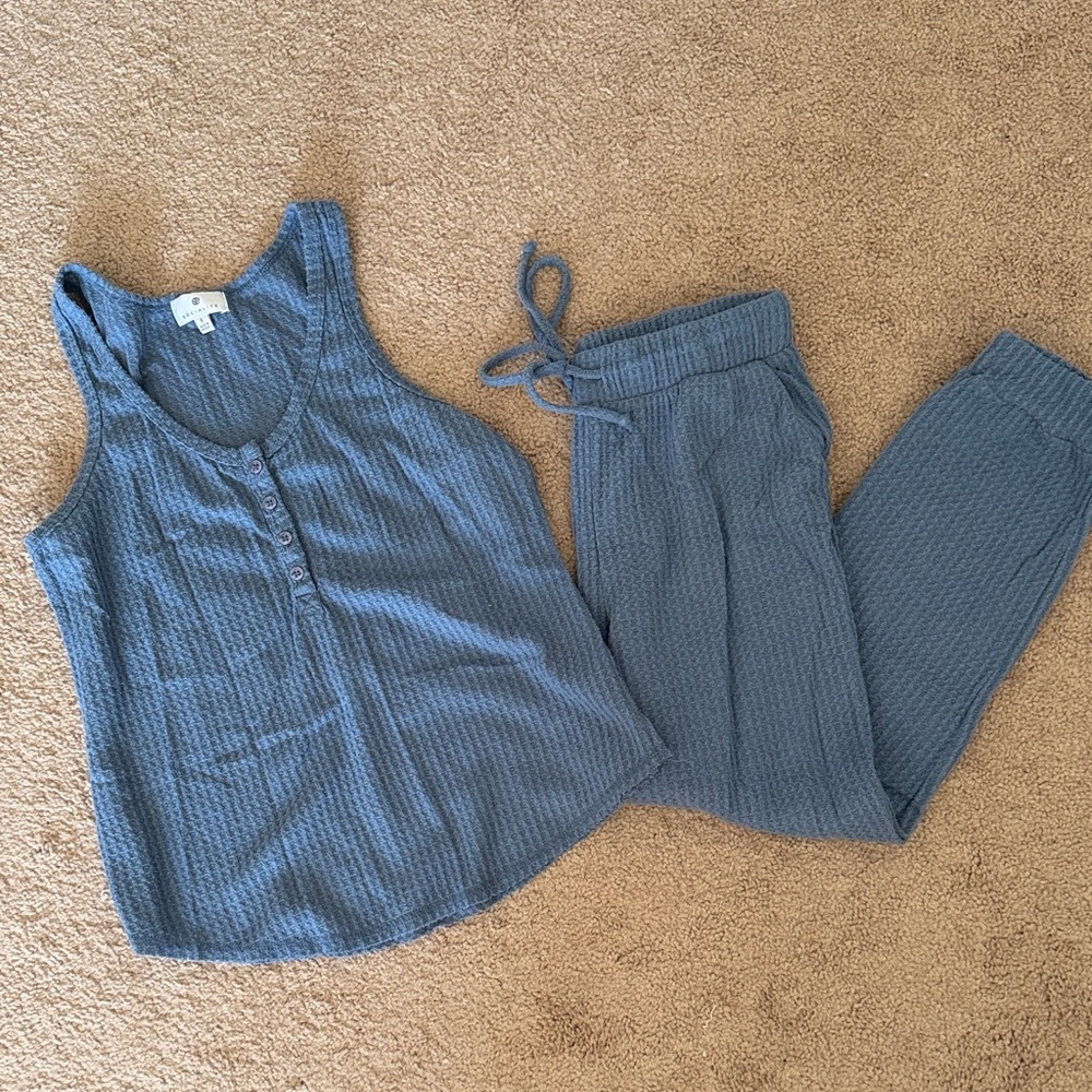 Socialite Dusty Blue Waffle Knit Tank Top